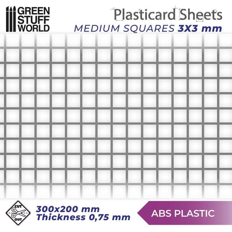 ABS Embossed White Plasticard - MEDIUM SQUARES Textured - Styrene Plastic Sheets