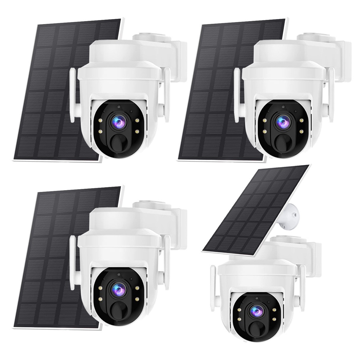 4Pcs Wireless Security Camera System Outdoor Pan/Tilt WiFi Solar Battery Powered