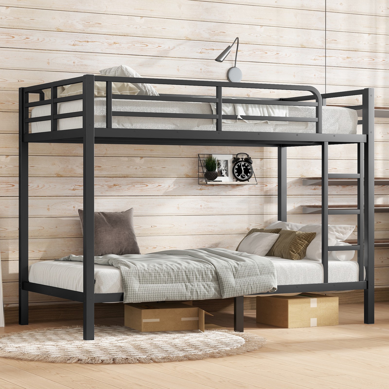 Metal Bed Frame Twin XL over Twin XL Bunk Bed for Teens and Adults Bedroom Black
