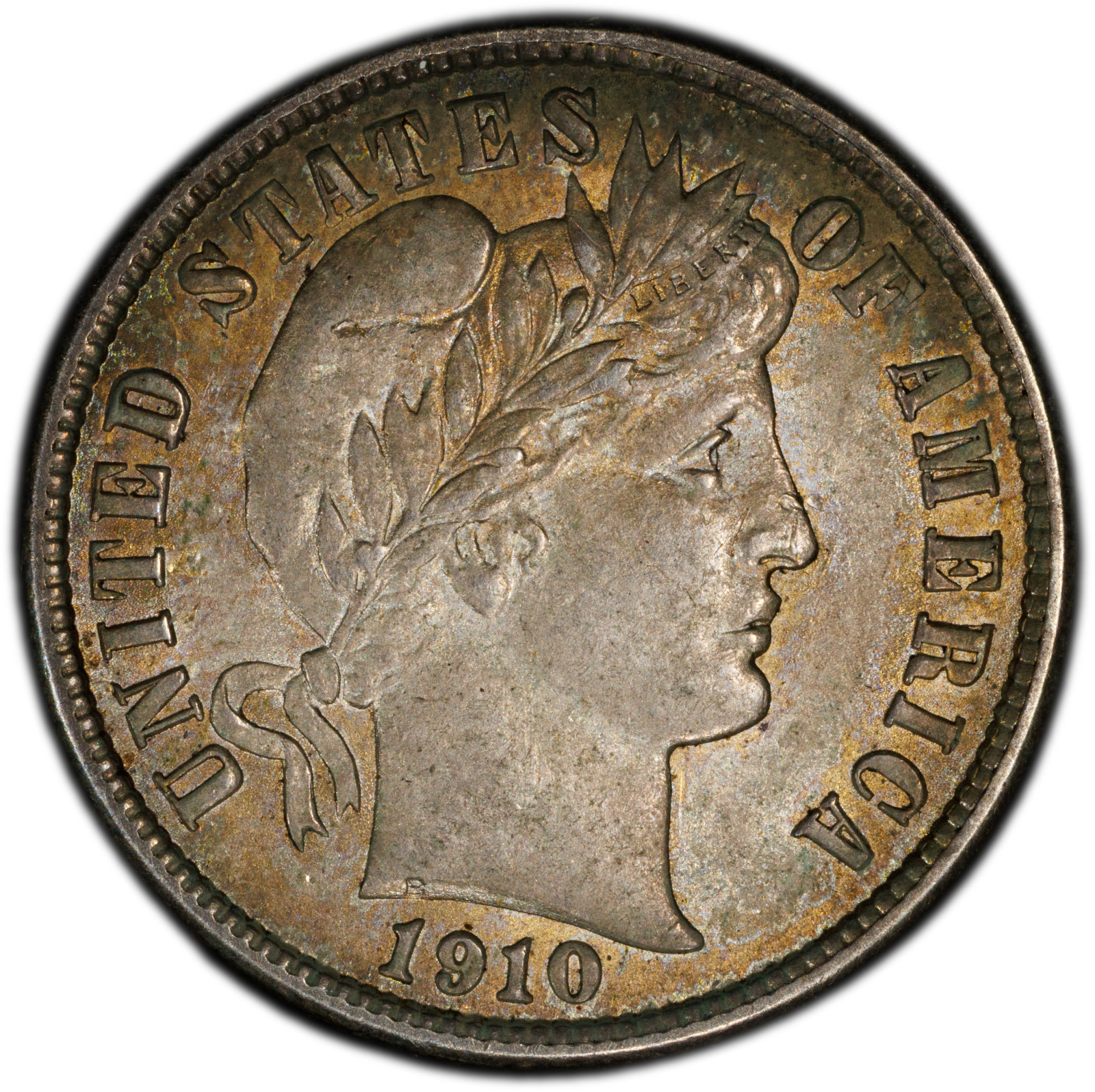 1910 Barber Dime ~ *Toned* ~ Graded PCGS MS62