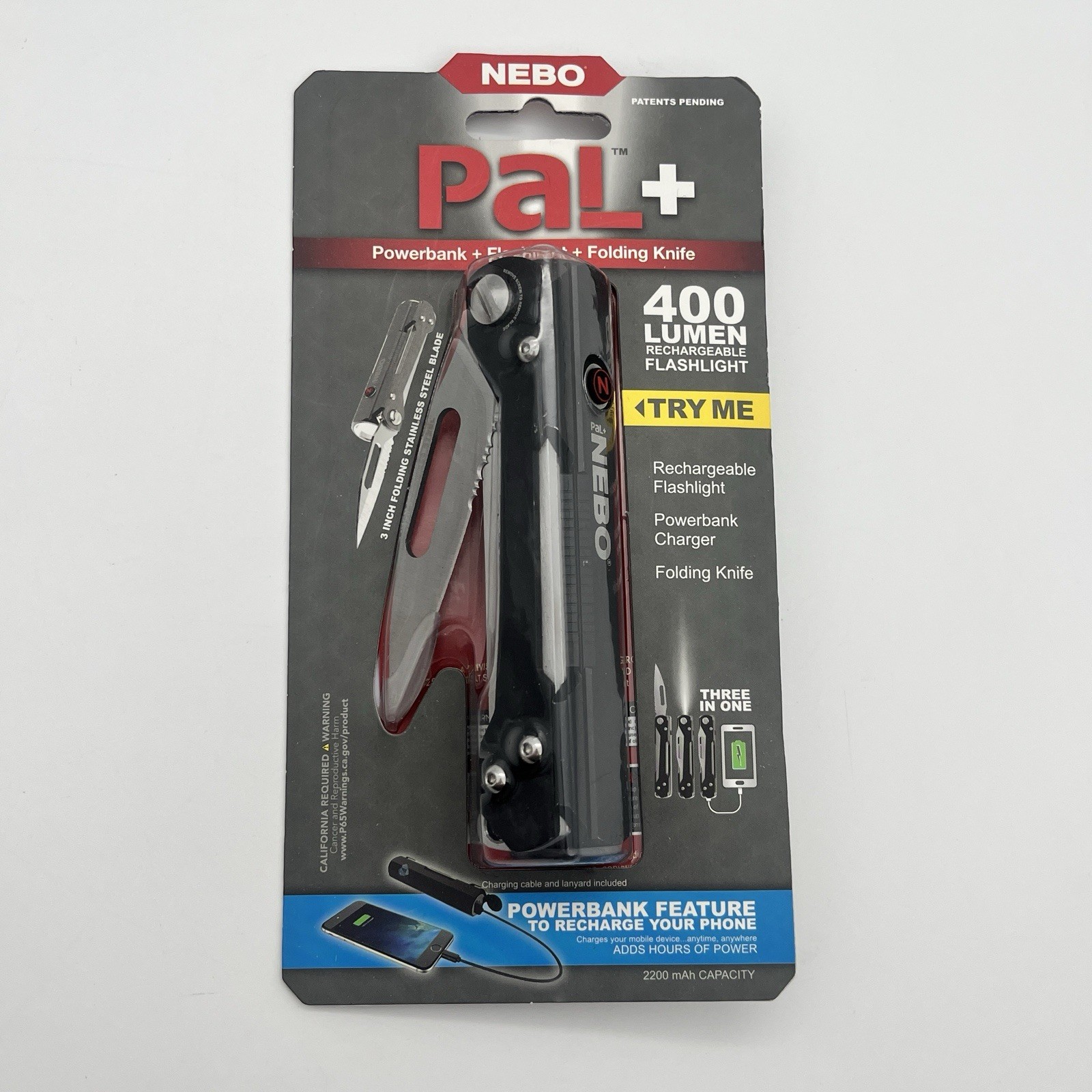 Nebo 6715 PaL Plus Flashlight and Folding Pocket Knife, 400 Lumen Power Charger