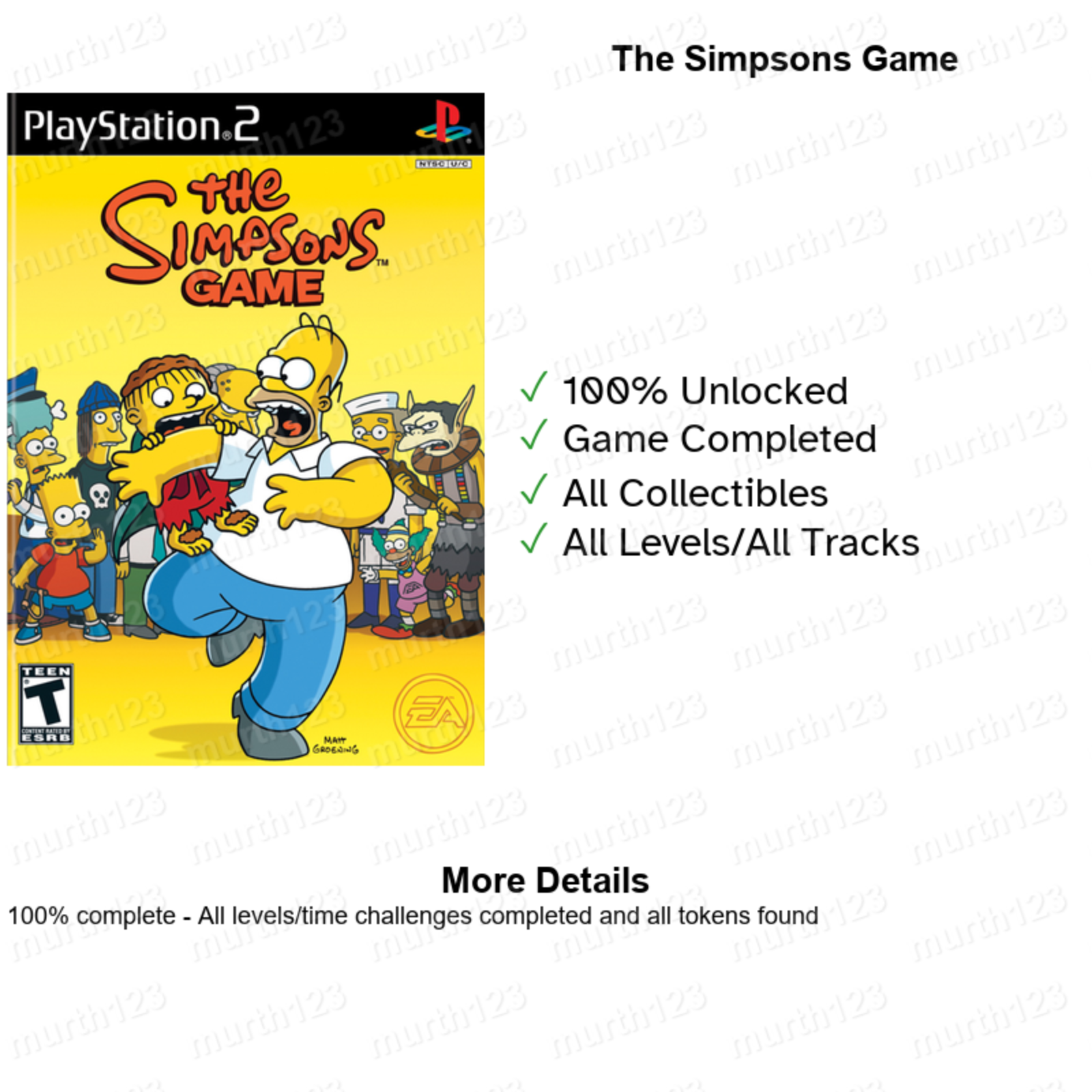 The Simpsons Hit & Run PS2 Official Memory Card Unlocked Completed Saves
