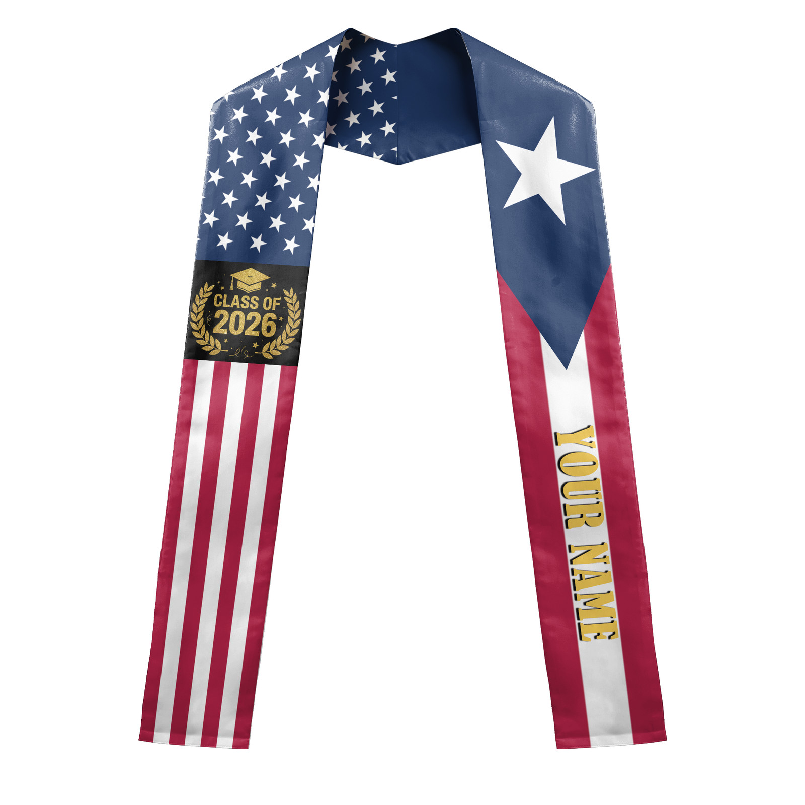 Personalized US & Puerto Rico Dual Flag Graduation Stole Custom Name Class