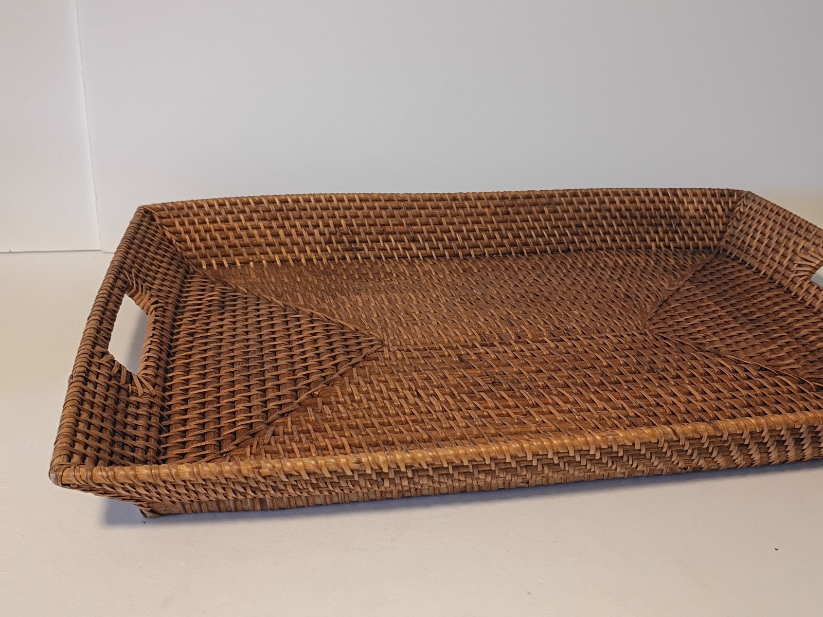 Large Rectangular Rattan Tray With Handles Low Sides