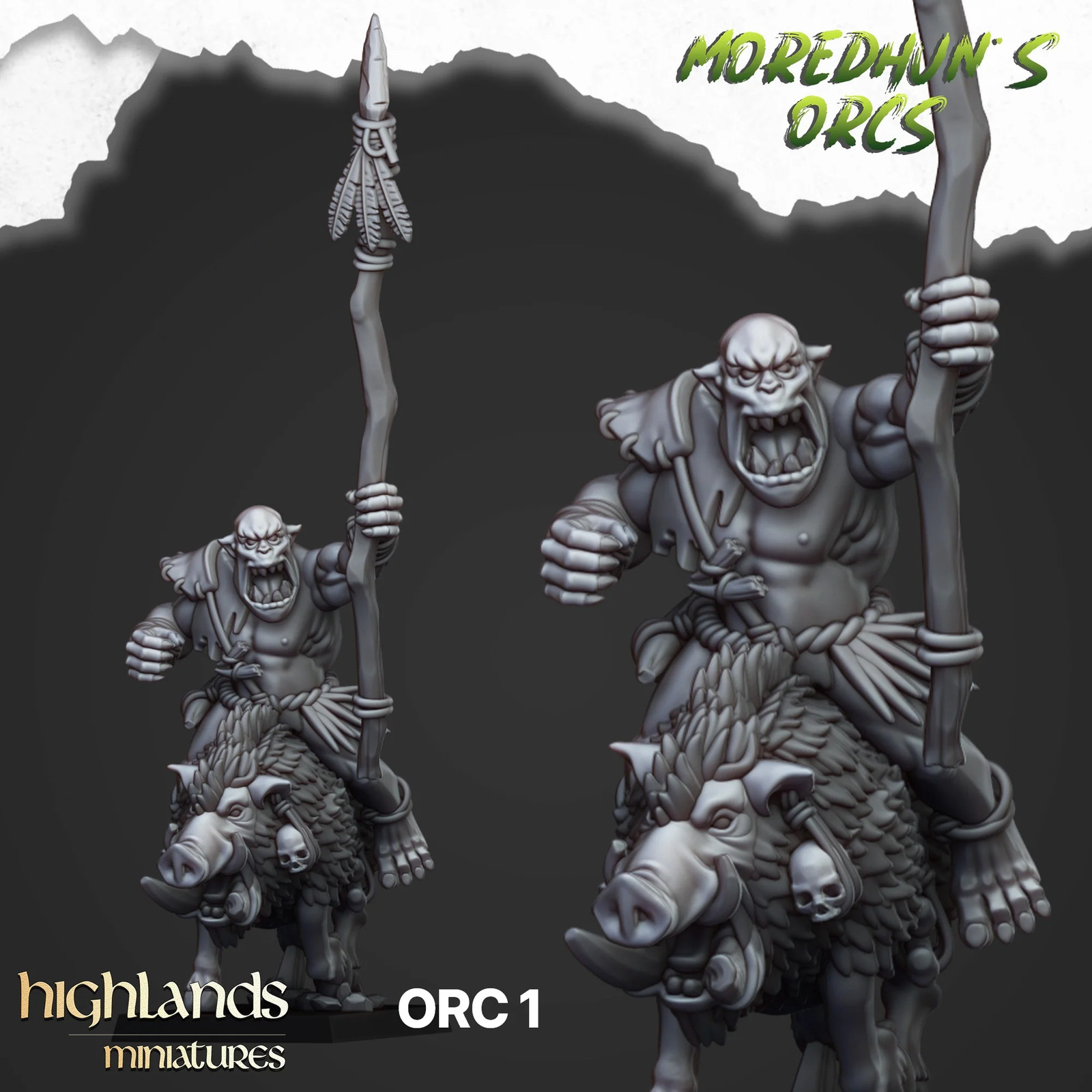 Mounted Cave Orcs - Resin Tabletop Miniature