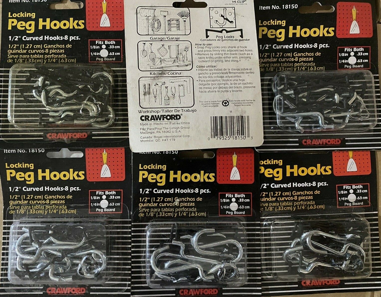 12pkgs Wholesale lot 96pcs Curved Peg board Hooks locks hanging brushes toolbox
