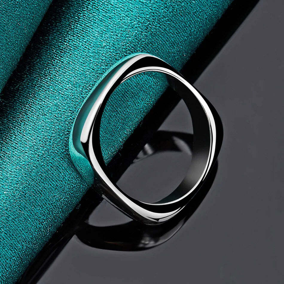 925 Sterling Silver Smooth Round Square Ring For Women Men