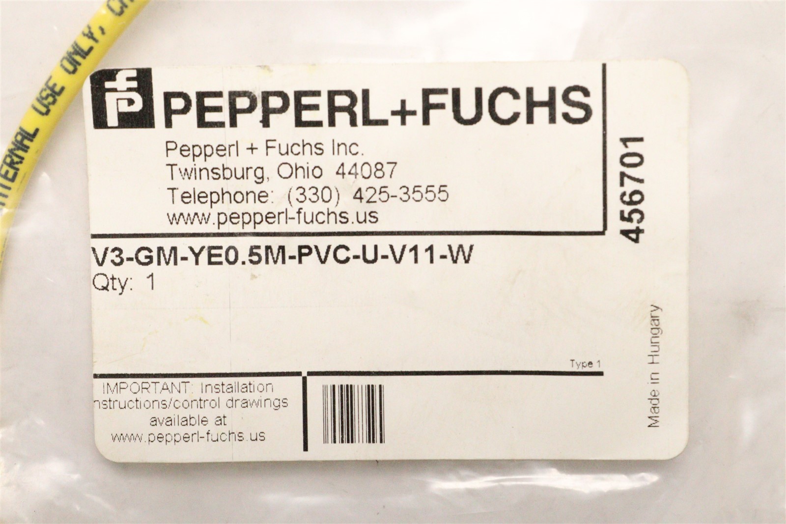 PEPPERL+FUCHS CONNECTION CABLE V3-GM-YE0.5M-PVC-U-V11-W