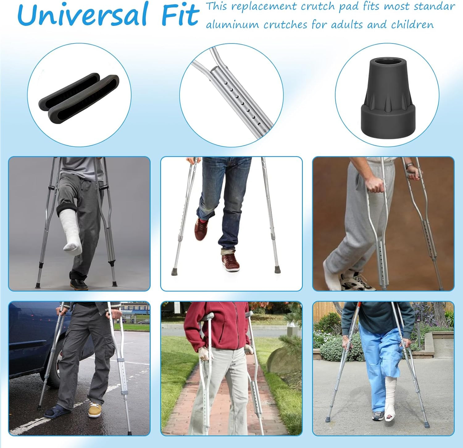 Replacement Crutch Pads, 6 Pcs Crutch Accessory Replacement Crutch Parts and Cap