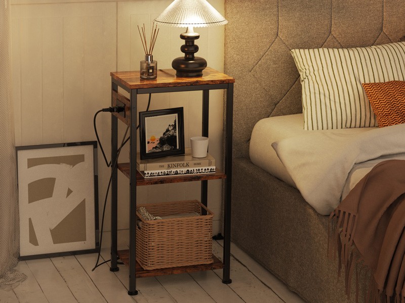 3 Tier End Table, Tall Nightstand for Small Spaces, Tall Side Table with