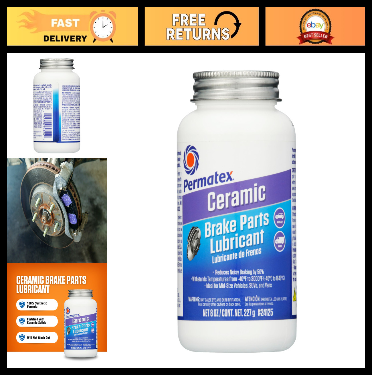 Ceramic Extreme Brake Parts Lubricant - 8 oz, High-Performance Grease, 1 Pack