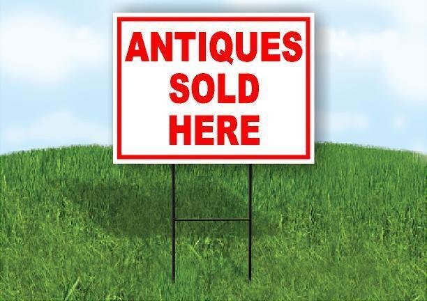 ANTIQUES SOLD HERE RED 18 in x 24 in Yard Sign Road Sign with Stand