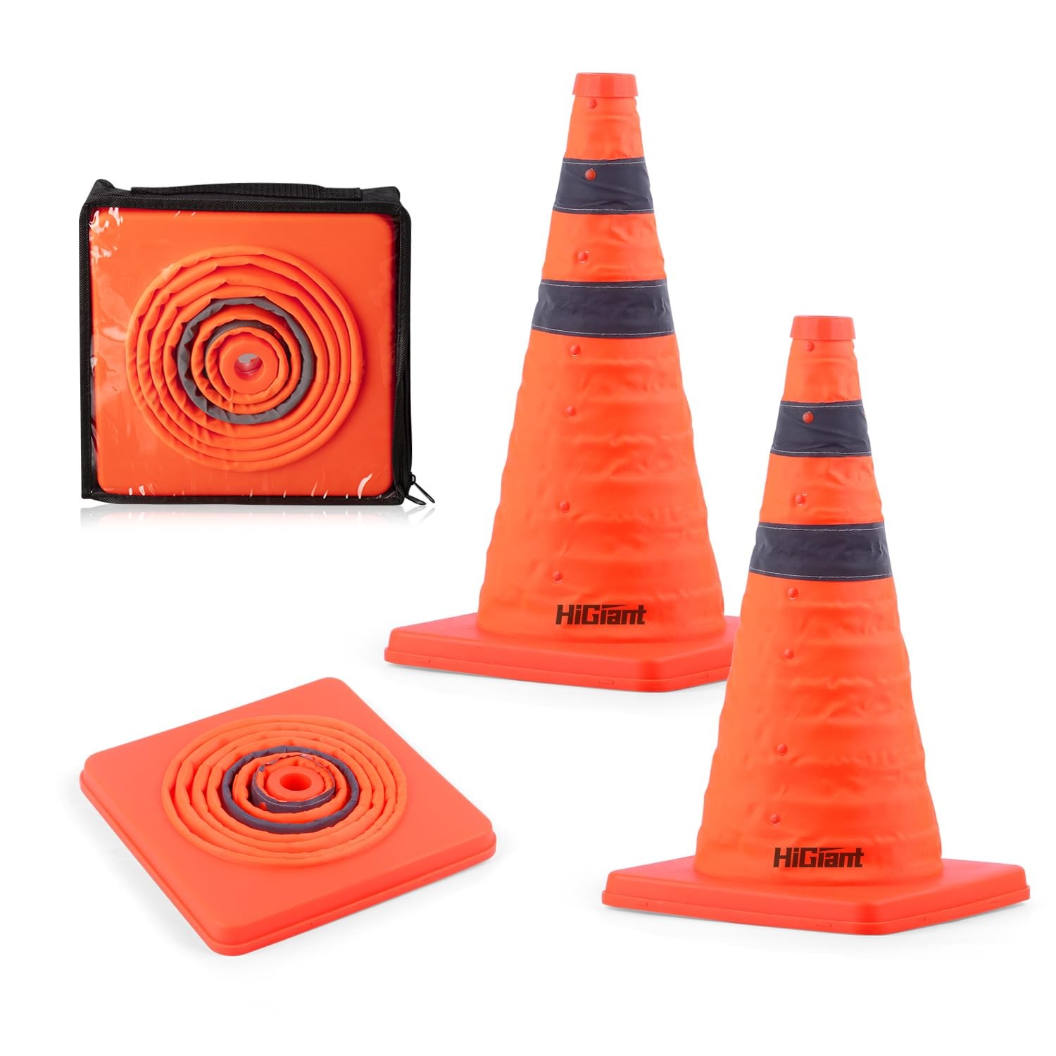 [2 Pack] Collapsible Traffic Safety Cones 18 Inch, Orange Cones, Widely Use P...