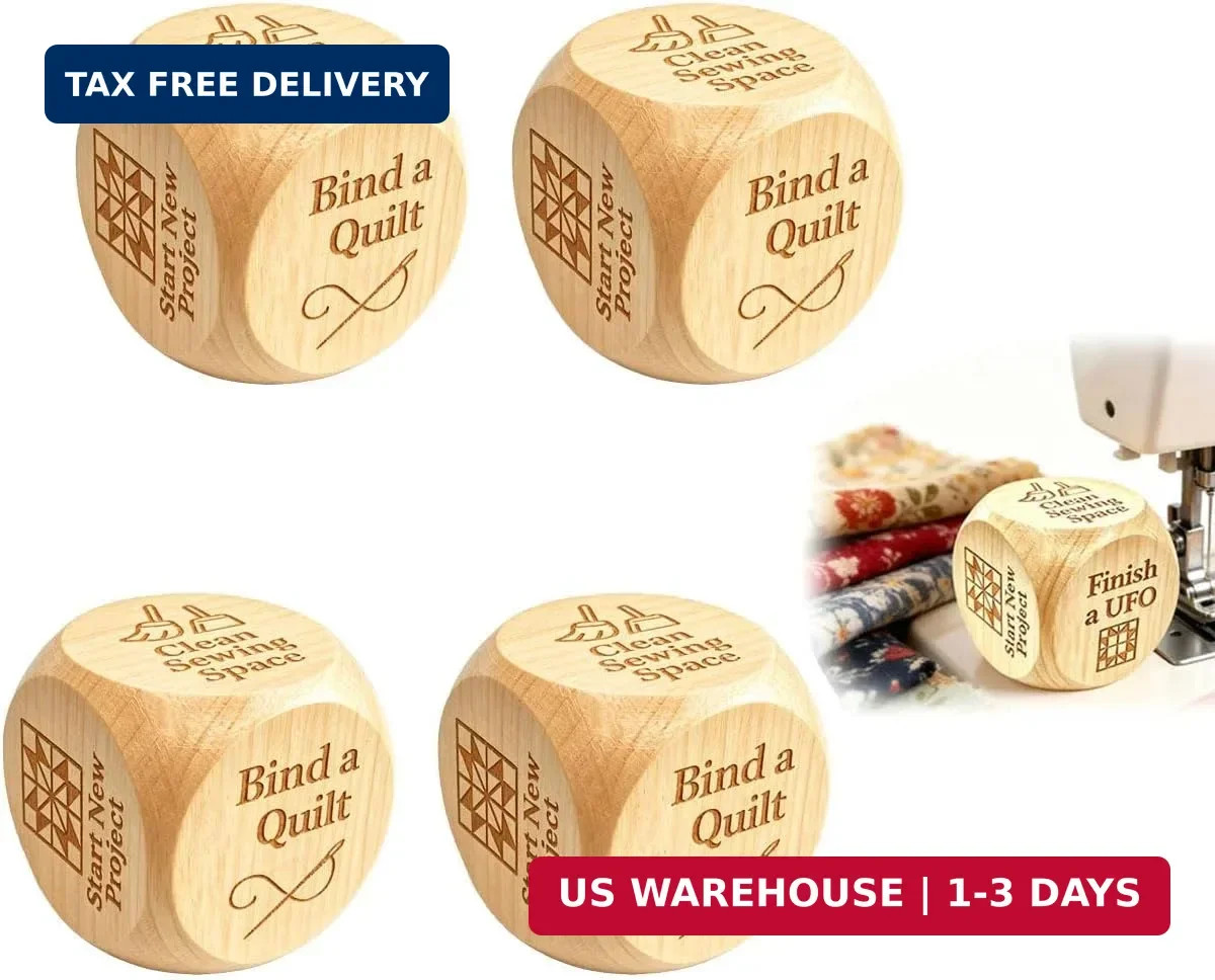4PCS Quilter's Dice, 6-Sided Handmade Wooden Quilting Decision Dice, Large 2" Wo