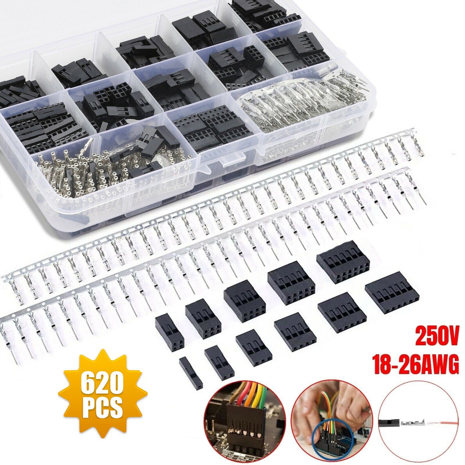 620x Male Dupont Wire Header Connector Crimp Pin Housing Kit Female Jumper Pin