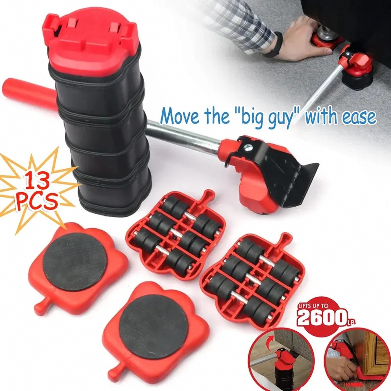 Furniture Moving Roller Kit — Lifter and Roller Set for Heavy Objects