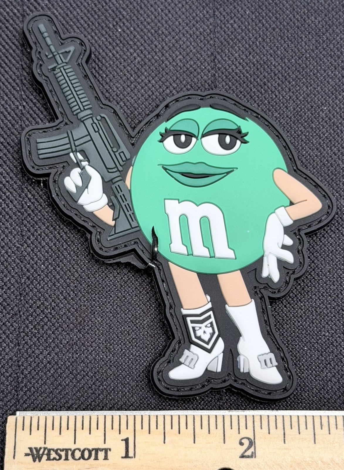 Tactical M&M PVC Patch backed with both hook and loop AND adhesive sticker, 4of5