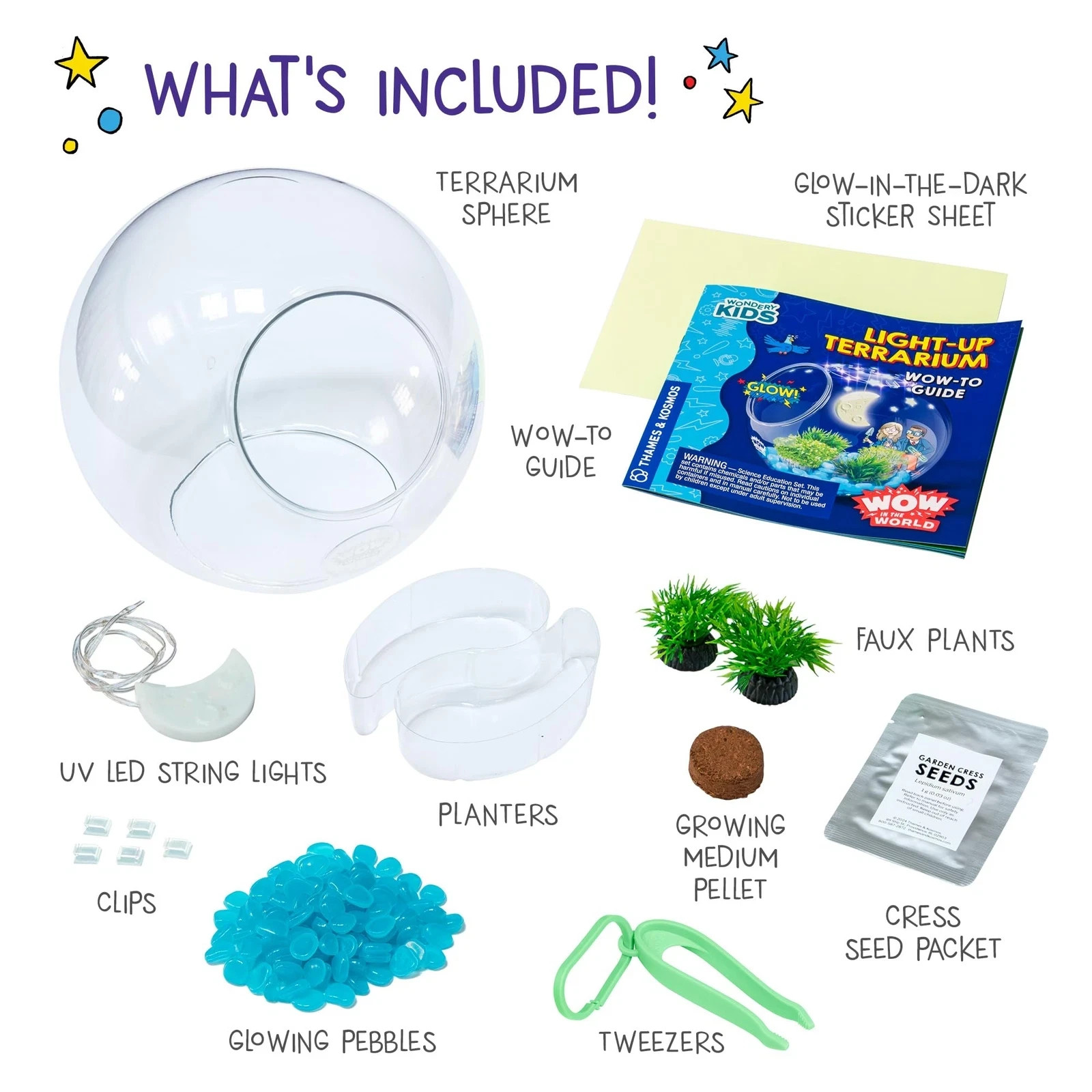 Glowing Terrarium STEM Kit with Seeds LED Lights and Educational Guide