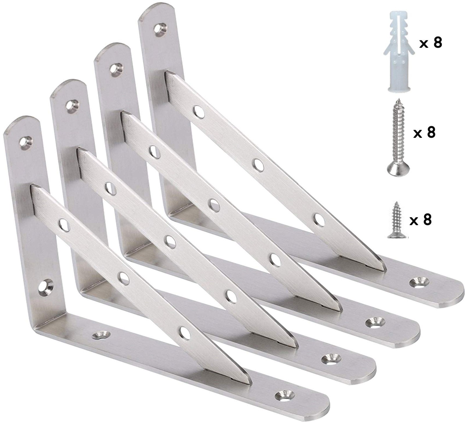 WSZDA 10 inch Shelf Brackets 4 Pieces of Stainless Steel Solid L Brackets Hea...