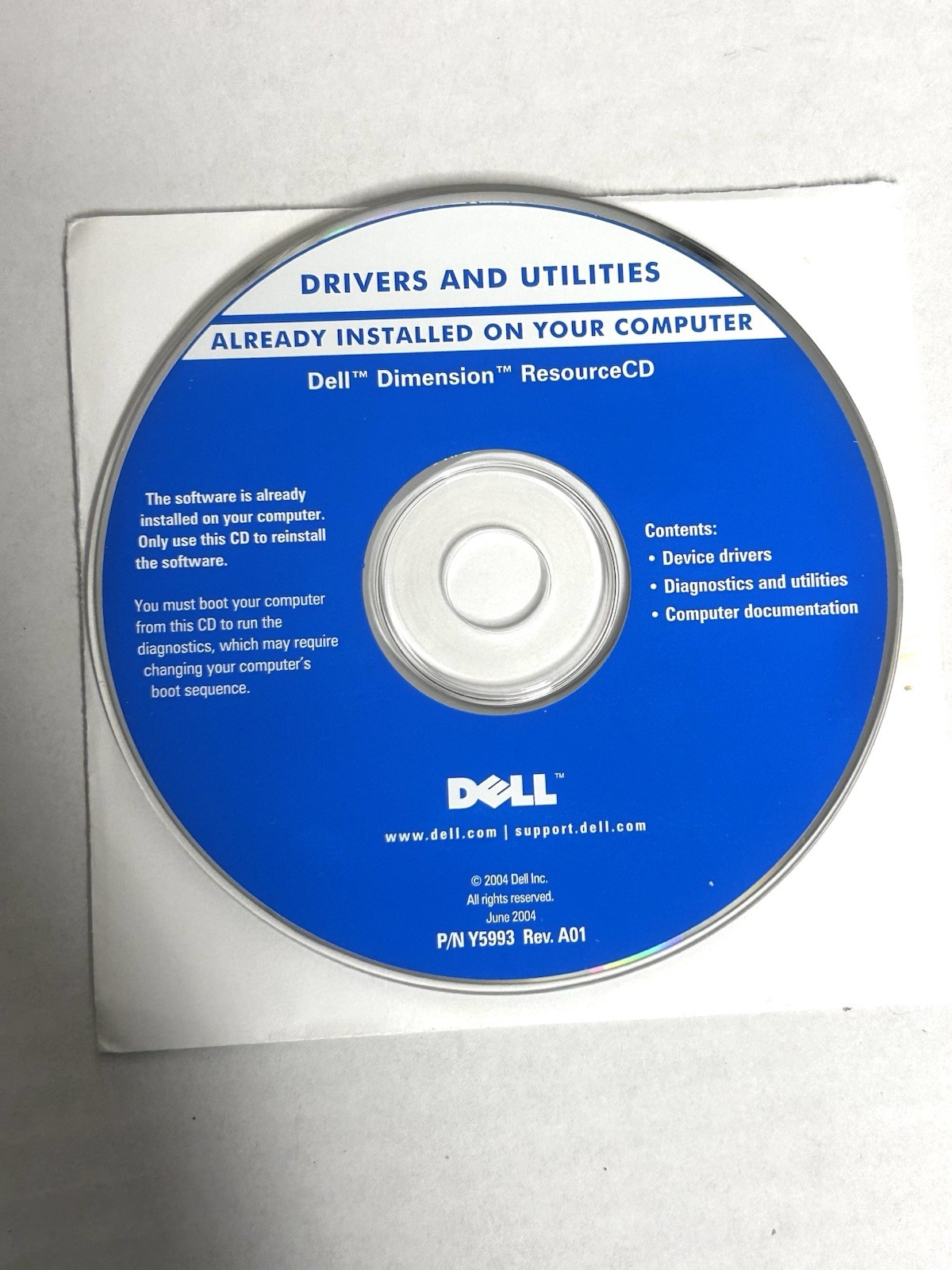 Dell Dimension ResourceCD Drivers & Utilities Y5993 Rev A01 2004 OEM