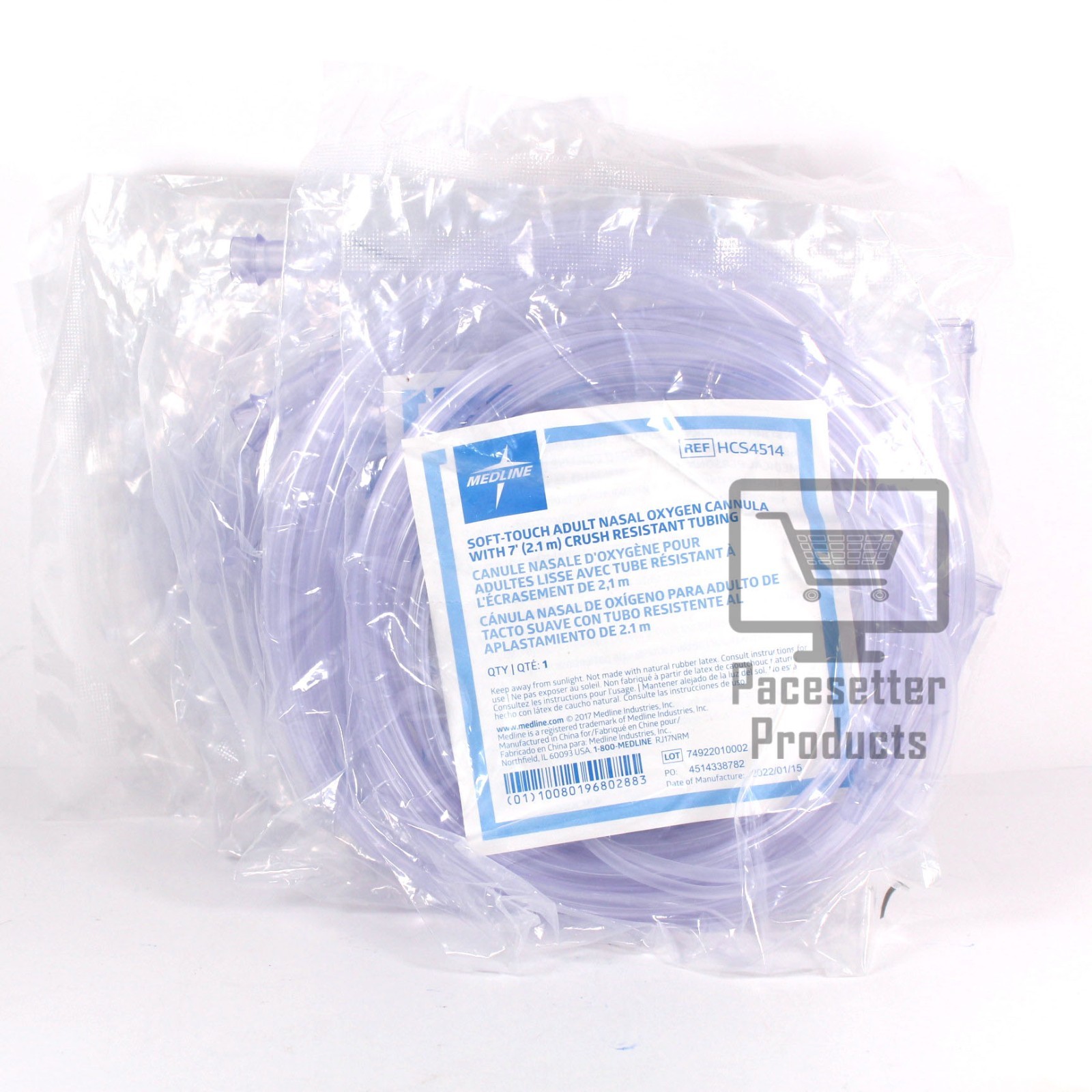 Lot of 7: NEW Medline Soft Touch Adult Nasal Oxygen Cannula w/ 7' (2.1 m) Tubing