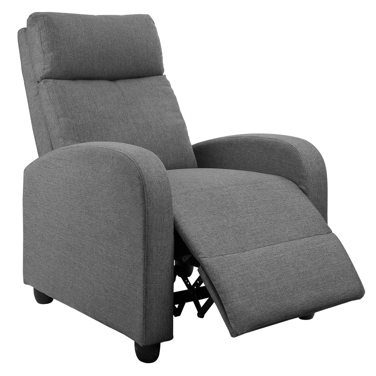 Single Recliner Thick Padded Push Back Recliner Living Room Fabric Grey