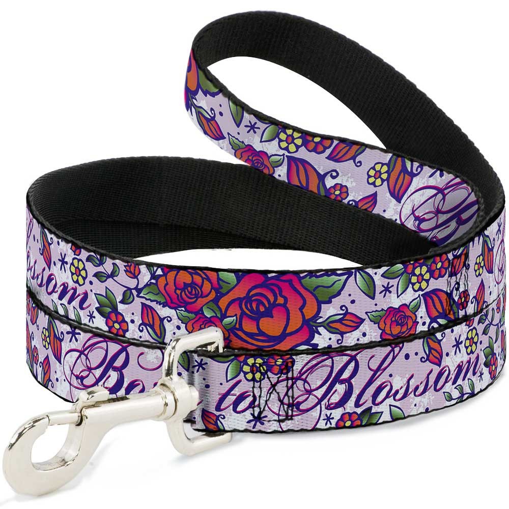 Born to Blossom Blue Floral Dog Leash 6 Feet Long 1.0 Inch Wide Pretty
