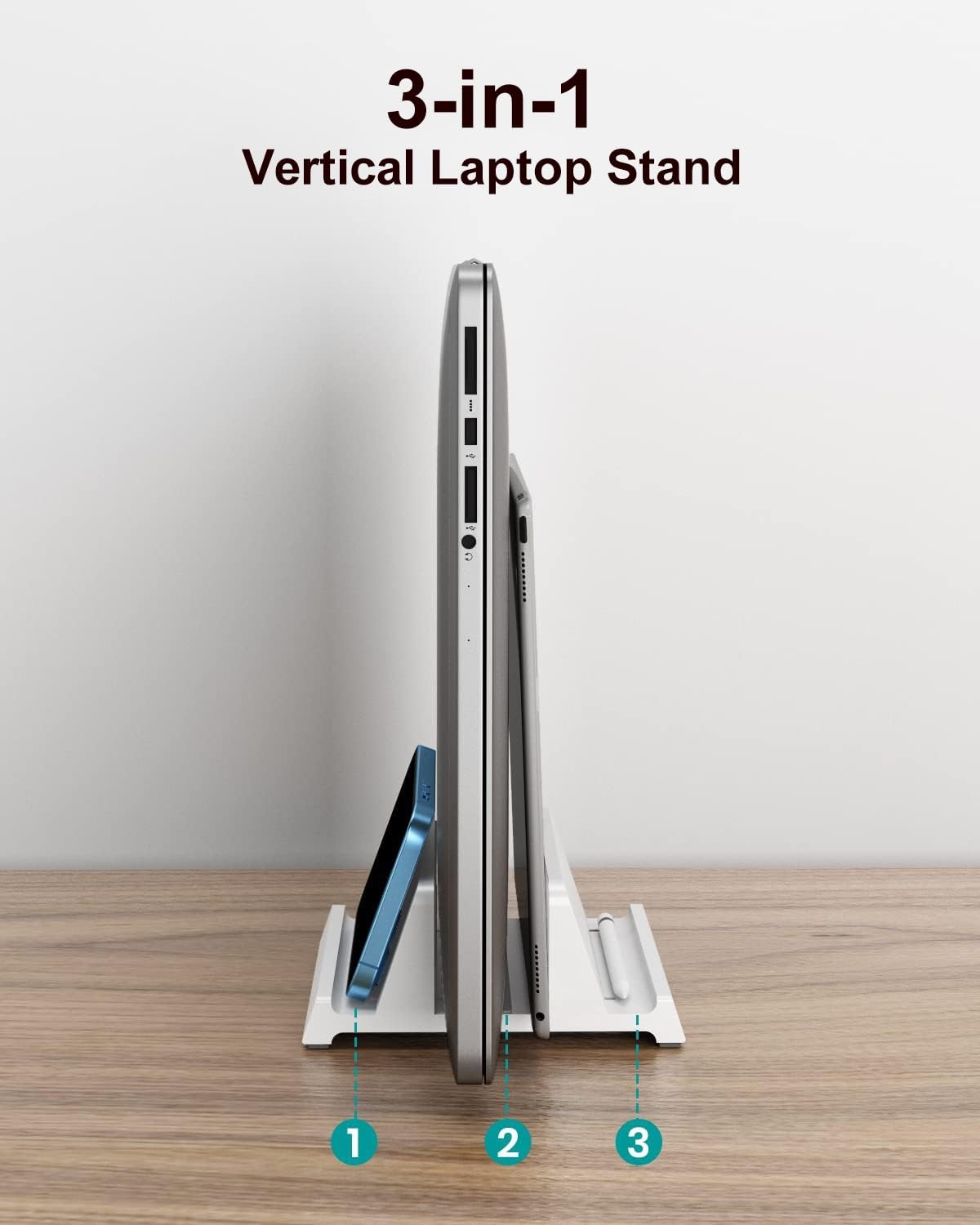 White Vertical Adjustable Laptop Stand For Desk 11 To 17.3 Inch Computer