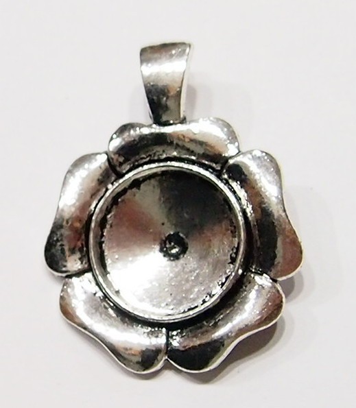 4 of 20mm Round Antique Silver Deco Flower Enhancer Bail Pendant Setting 48x37mm