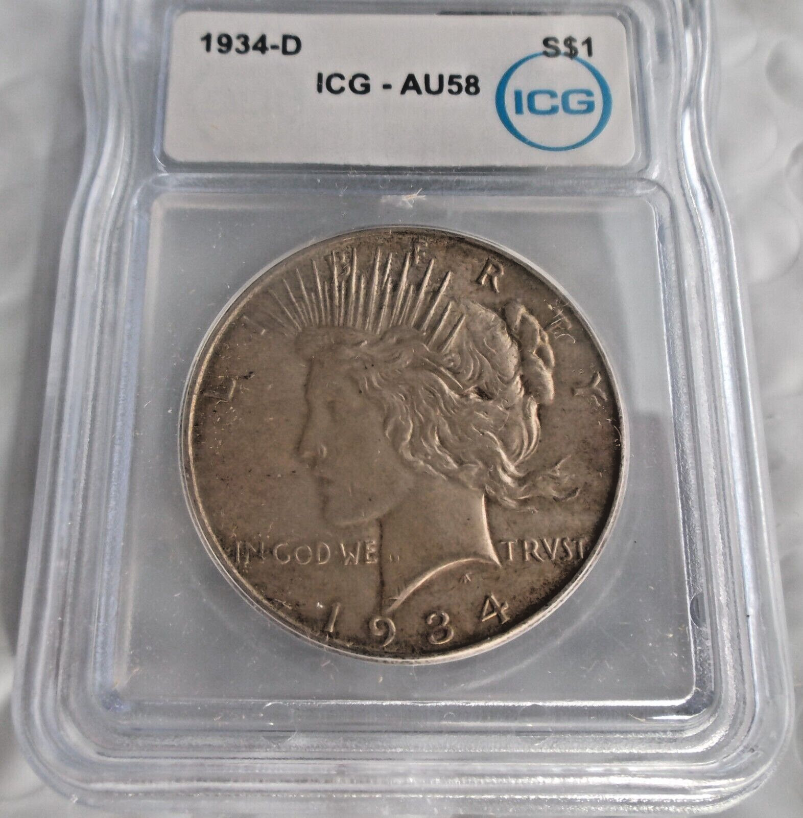 1934 D Peace Silver Dollar ICG AU-58