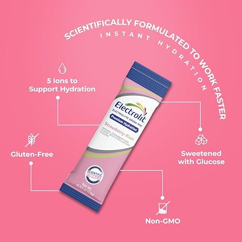 Electrolytes Powder Packets 8 Pack, Powdered Hydration Packets Strawberry Kiwi
