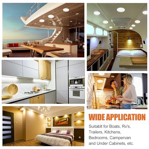 5CCT LED RV Dome Ceiling Lights, On/Off Switch, DC 12V Surface Mount Interior Pu