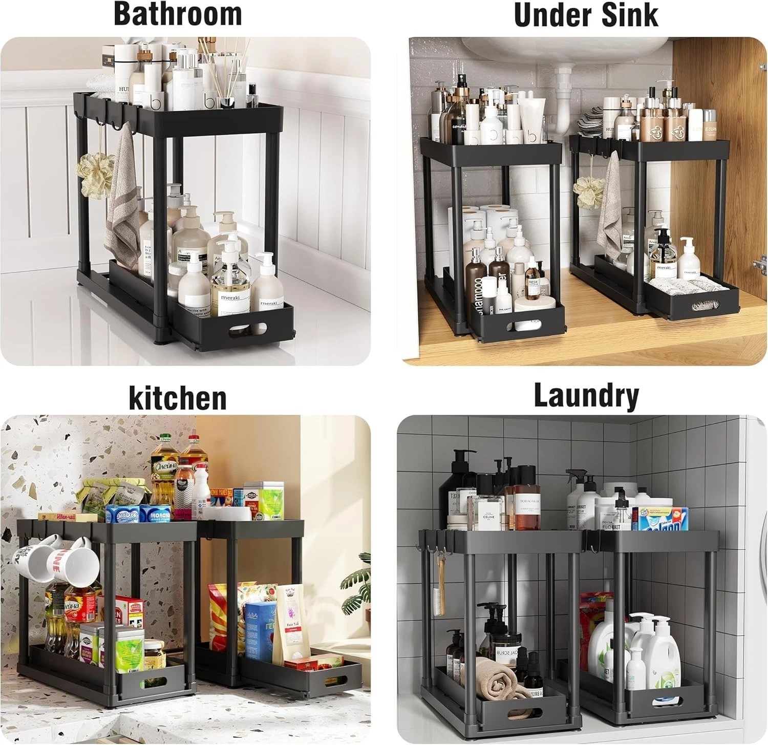 2-Pc Pull-Out Under Sink Organizers for Effortless Kitchen & Bathroom Storage