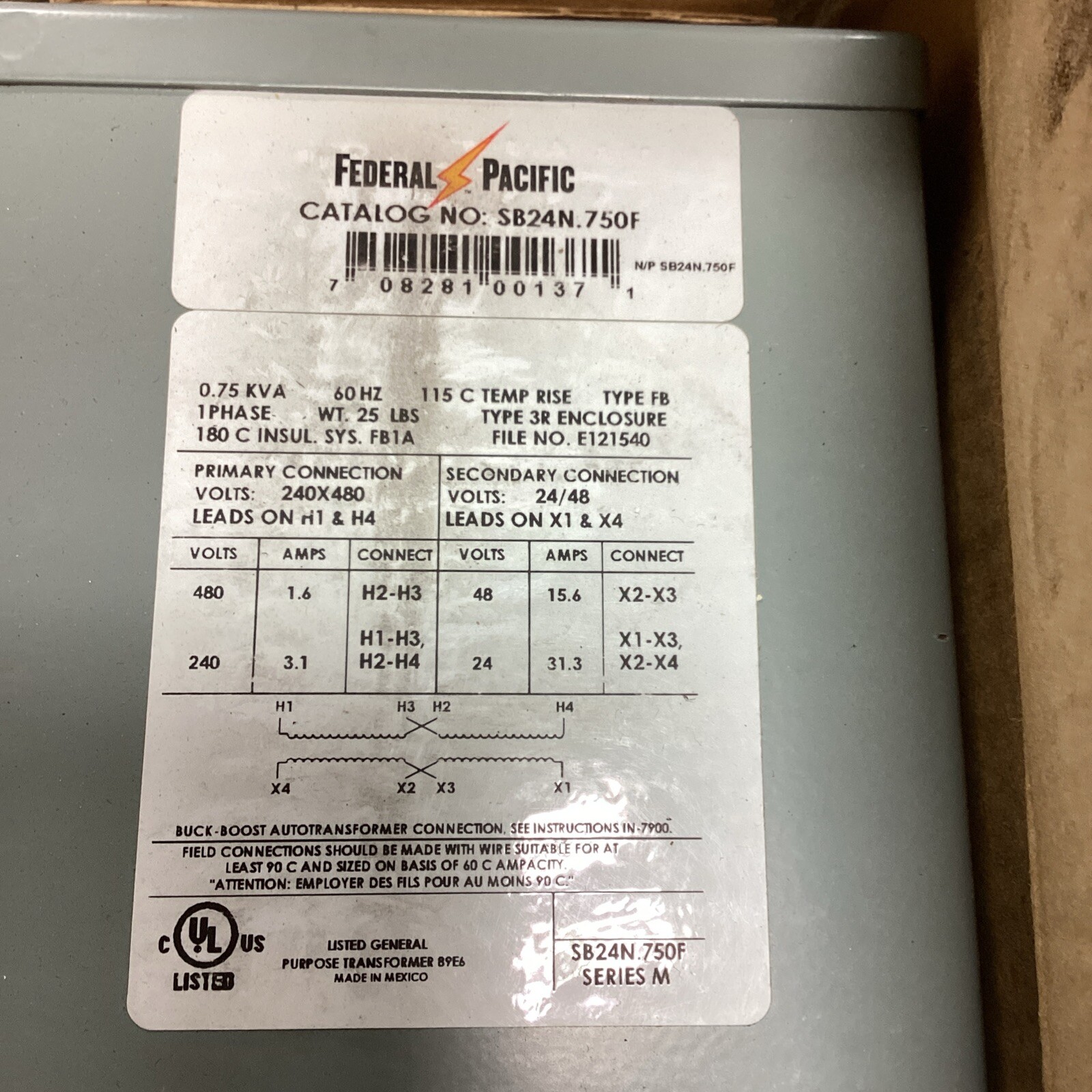 FEDERAL PACIFIC SB24N.750F Transformer