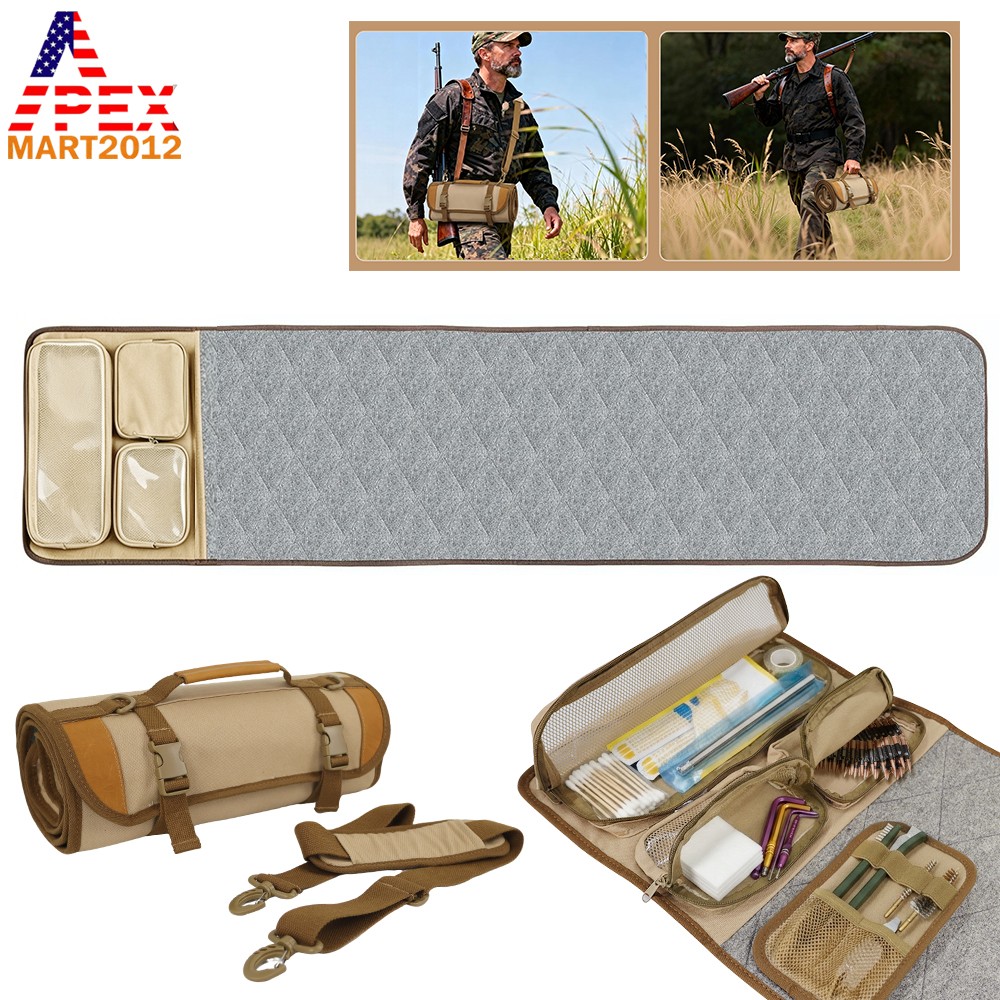 Heavy Duty Gun Cleaning Mat Portable Roll Up Rifle Pistol Clean Pad with Pockets