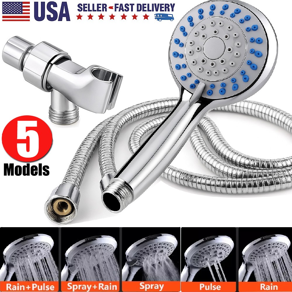 5 Settings High Pressure Shower Head Handheld Shower Heads Spray With 5 FT Hose