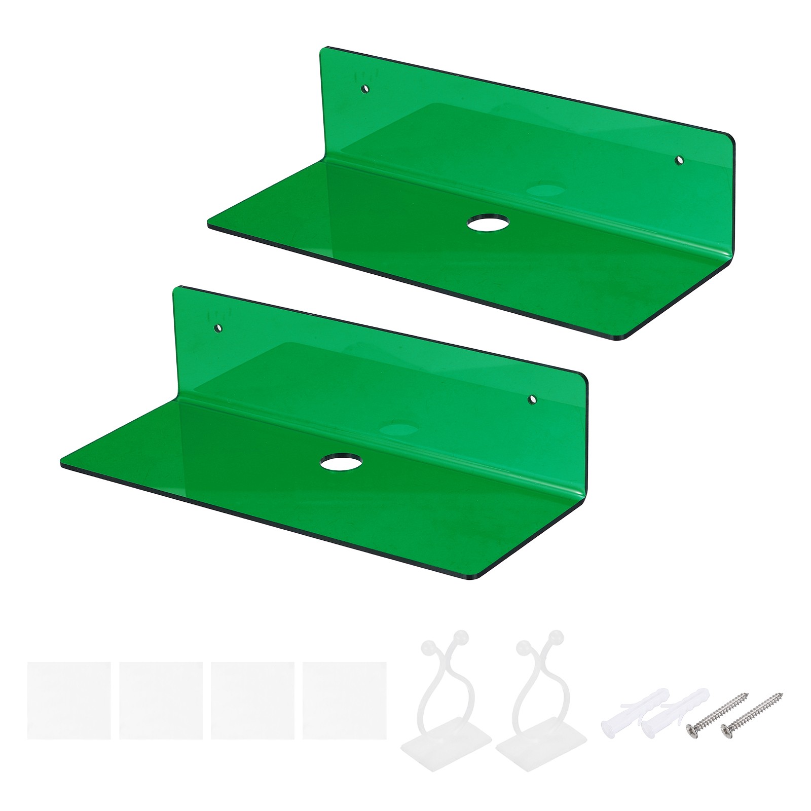 2 Pack Acrylic Shelves for Wall, 9 Inch Emerald Floating Shelves Wall Mount