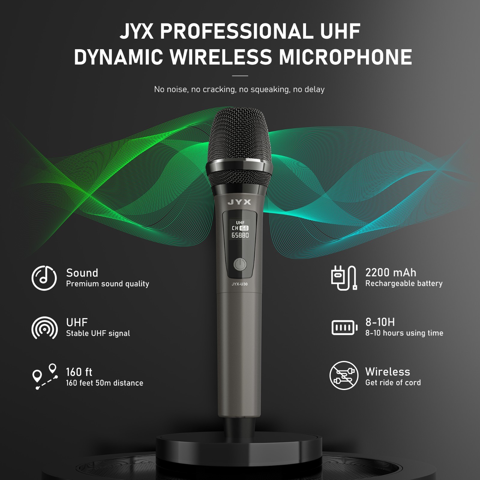 JYX UHF Dual Wireless Mic Set, Rechargeable,50M Range,Karaoke, Speech, PA System