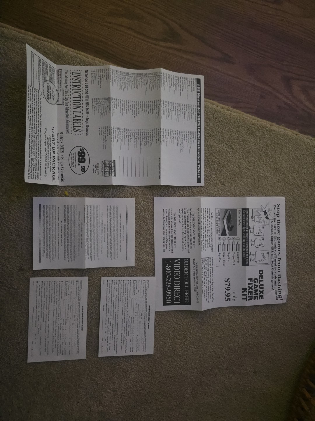 2 Sega Genesis Consumer Reply Card, Sega fix kit order form and insert. Nintendo