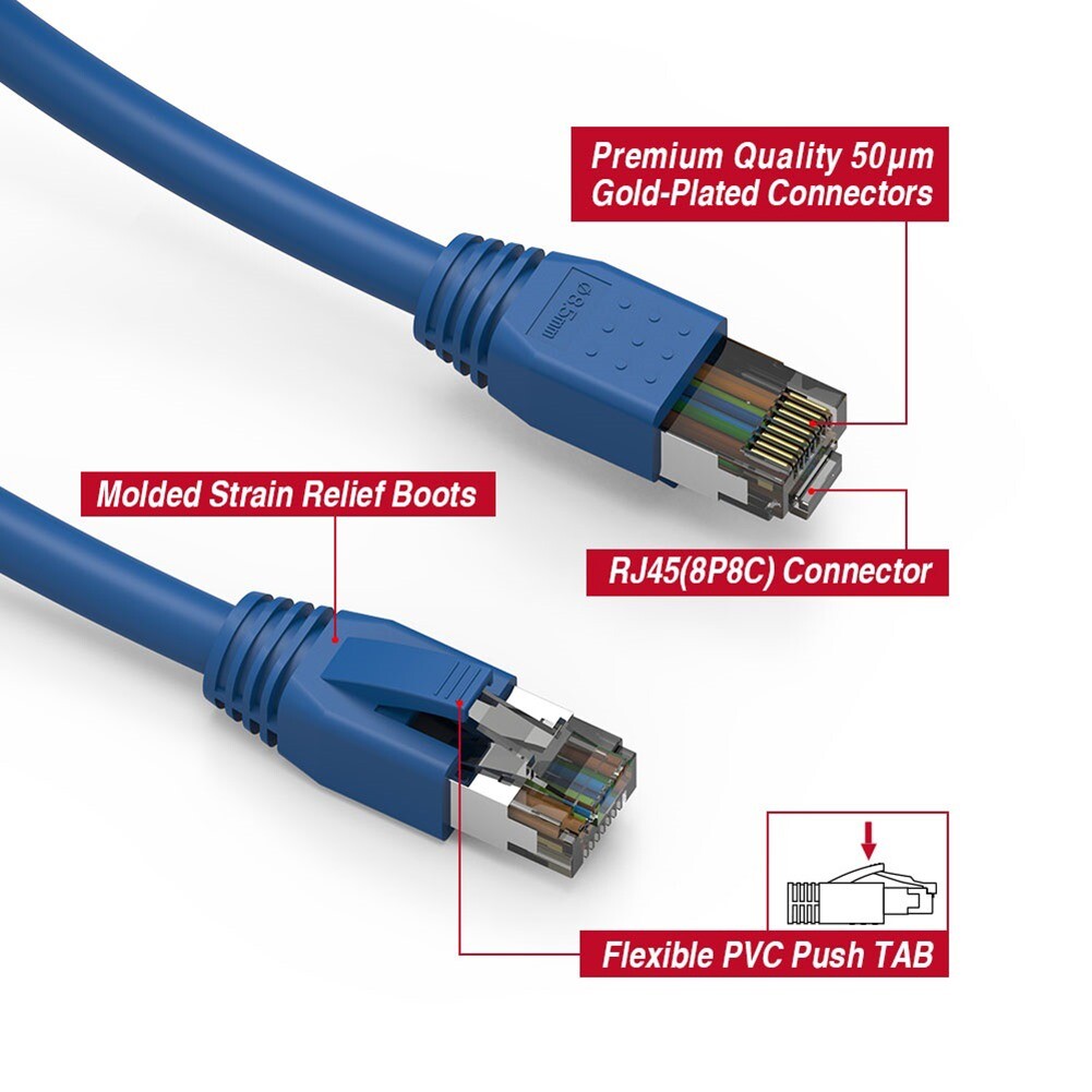 3FT Cat8 RJ45 Network LAN Ethernet Patch Cable S/FTP Copper Wire 2GHz 40Gb Blue