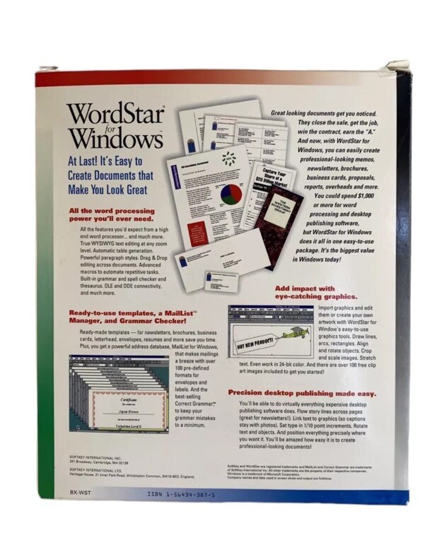 NEW SEALED WordStar For Windows Version 2 Windows 3.1 / 95 Big Box PC Word Proc.
