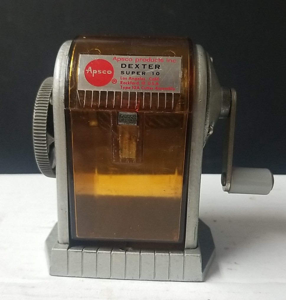 APSCO DEXTER SUPER 10 DESK MOUNT 6 HOLE PENCIL SHARPENER Vintage Used