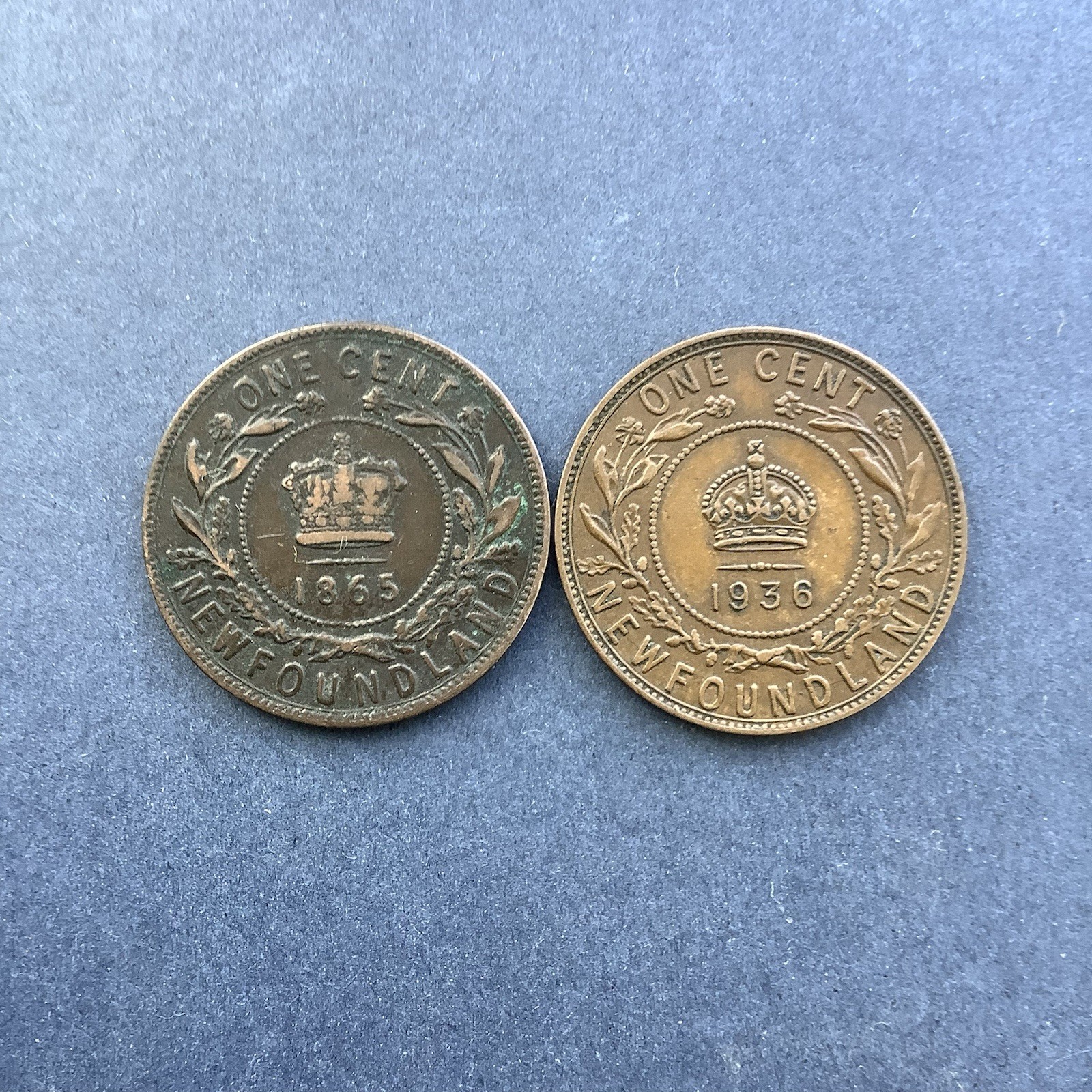 2 Newfoundland  One Cent QV 1865 KGV 1936 BB885