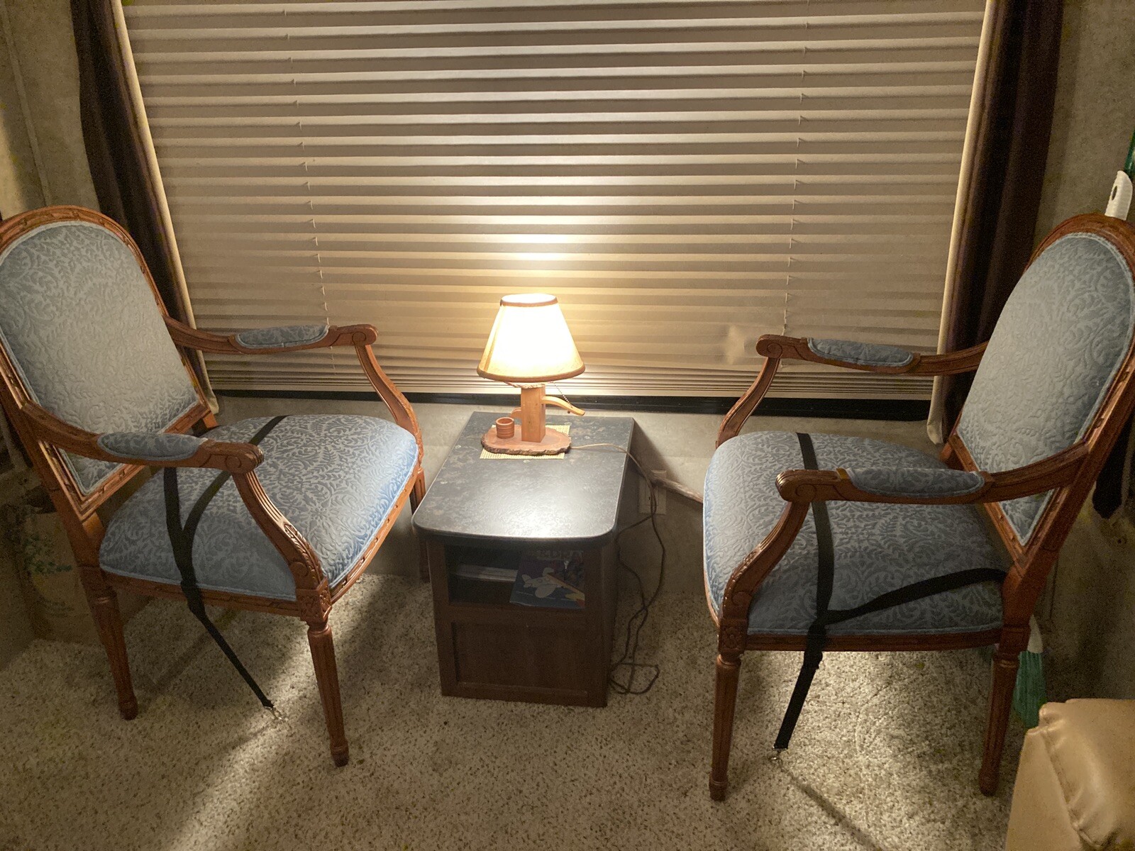 1 Louis XVI Blue Upholstery Arm Chairs.  Nice.