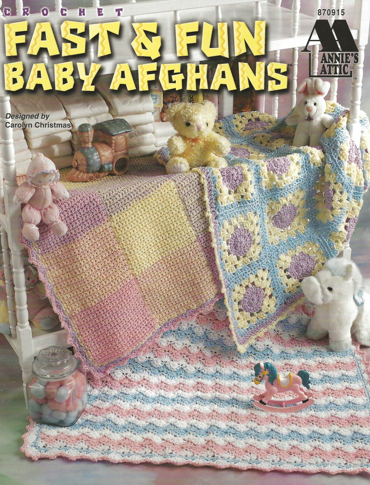 Fast & Fun Baby Afghans Crochet Fruit Sherbet Pastel Plaid Shells White Lace NEW