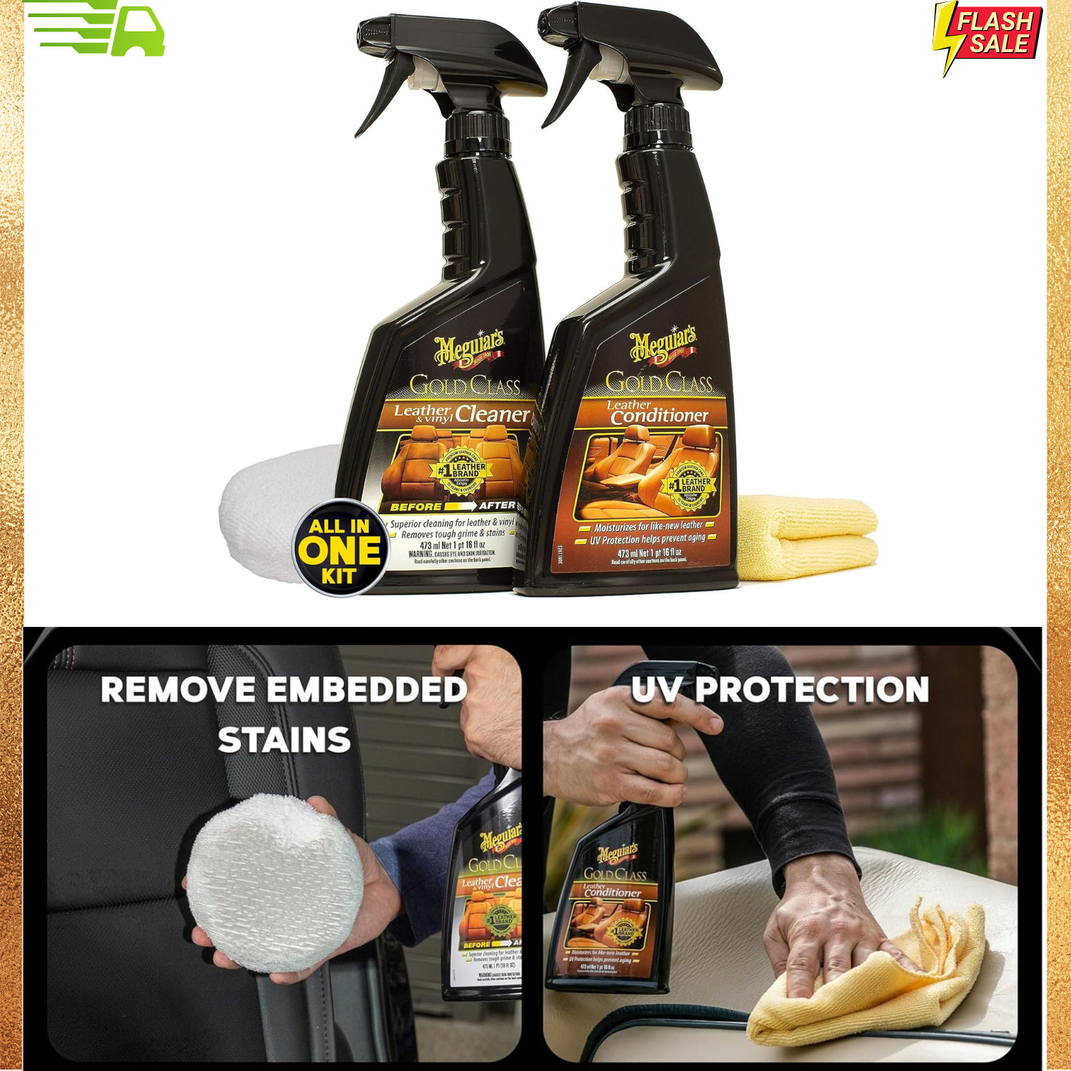 Car Leather Care Kit Vinyl Interior Seats Cleaner Conditioner Microfiber Towel