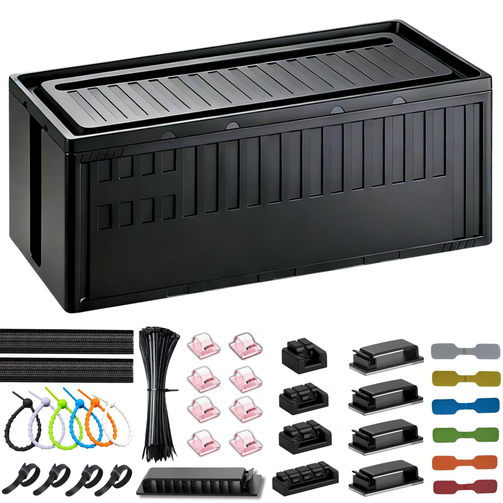Cable Box - [142Pcs] Management Kit, Medium Cord Hider Medium, Black
