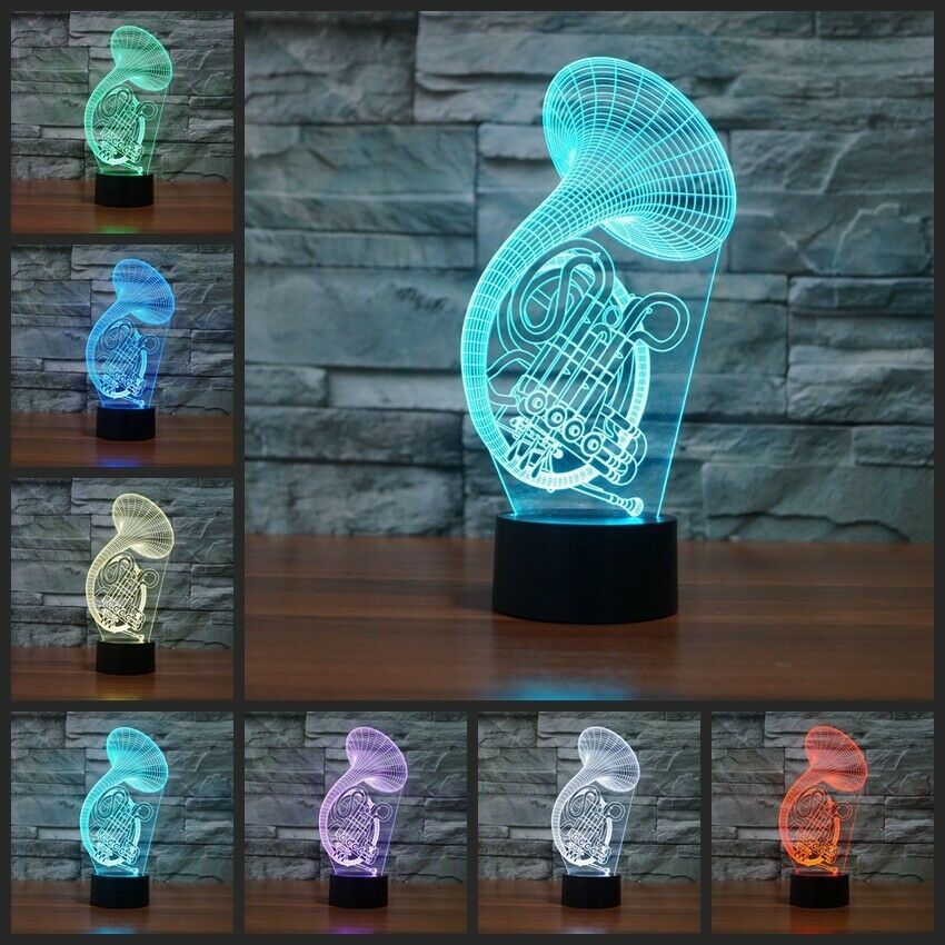 3D Lamp LED Night Light Gift Room Decor French Horn Model 7 Colours Changing c