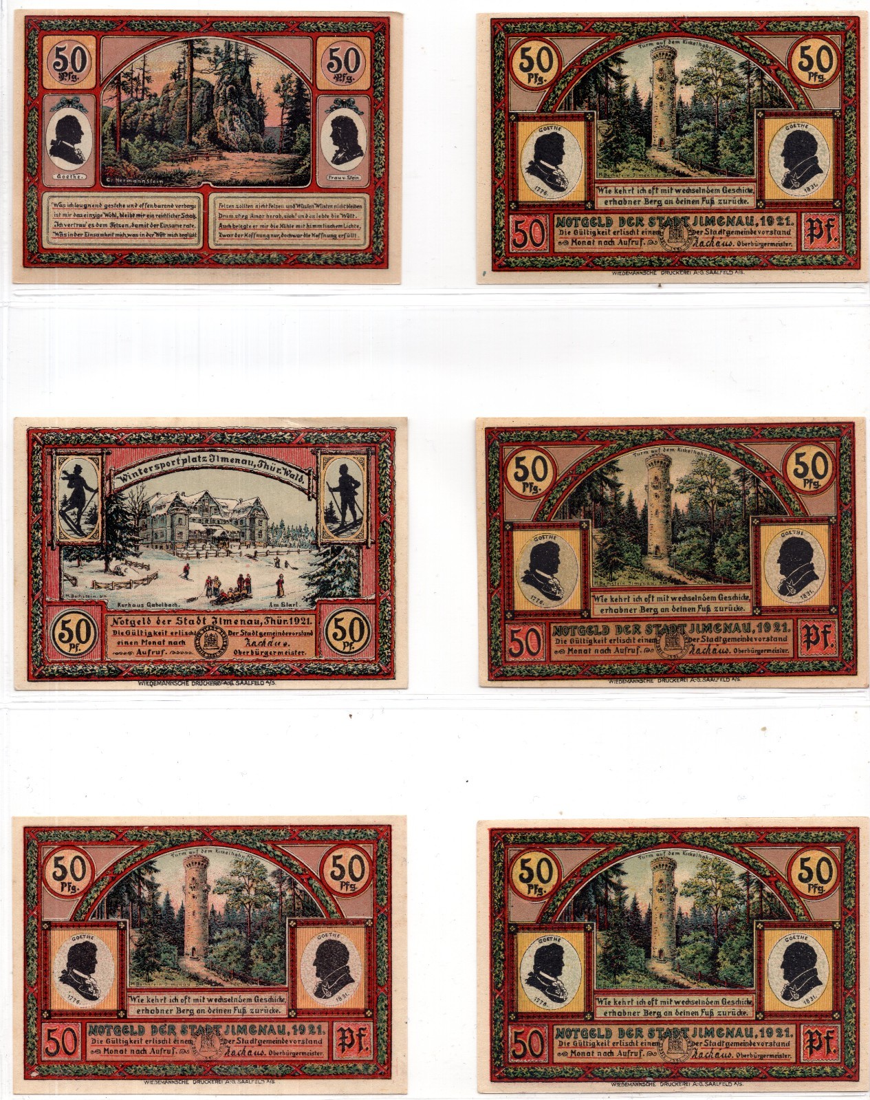 1921 Germany Ilmenau Notgeld Set of 6 Notes (1867)