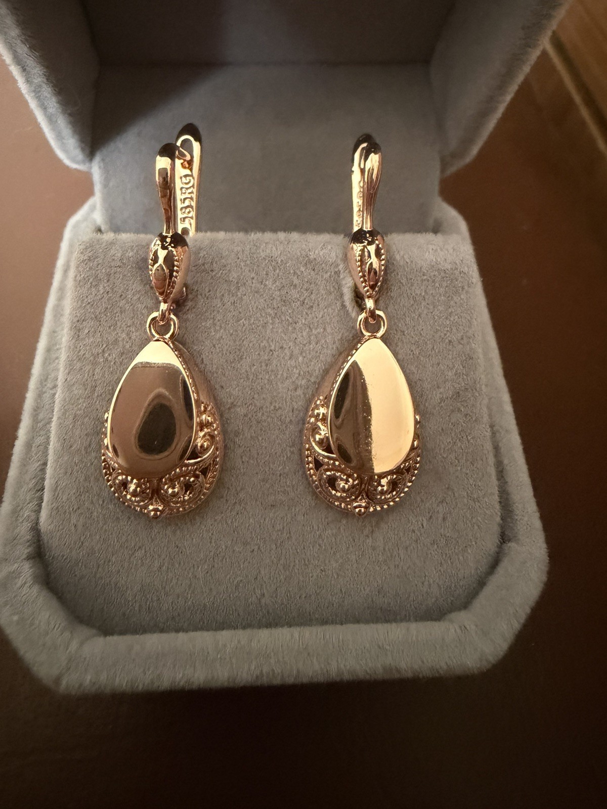 585 RG Hallmarked Rose Gold Plated Rolled Gold Earrings 14ct mirrored vintage